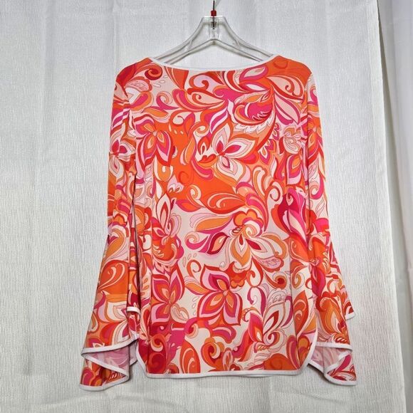 Sam and Jess 70's Vibes Orange & Pink Flower Power Paisley Bell Sleeve Blouse - Picture 4 of 12